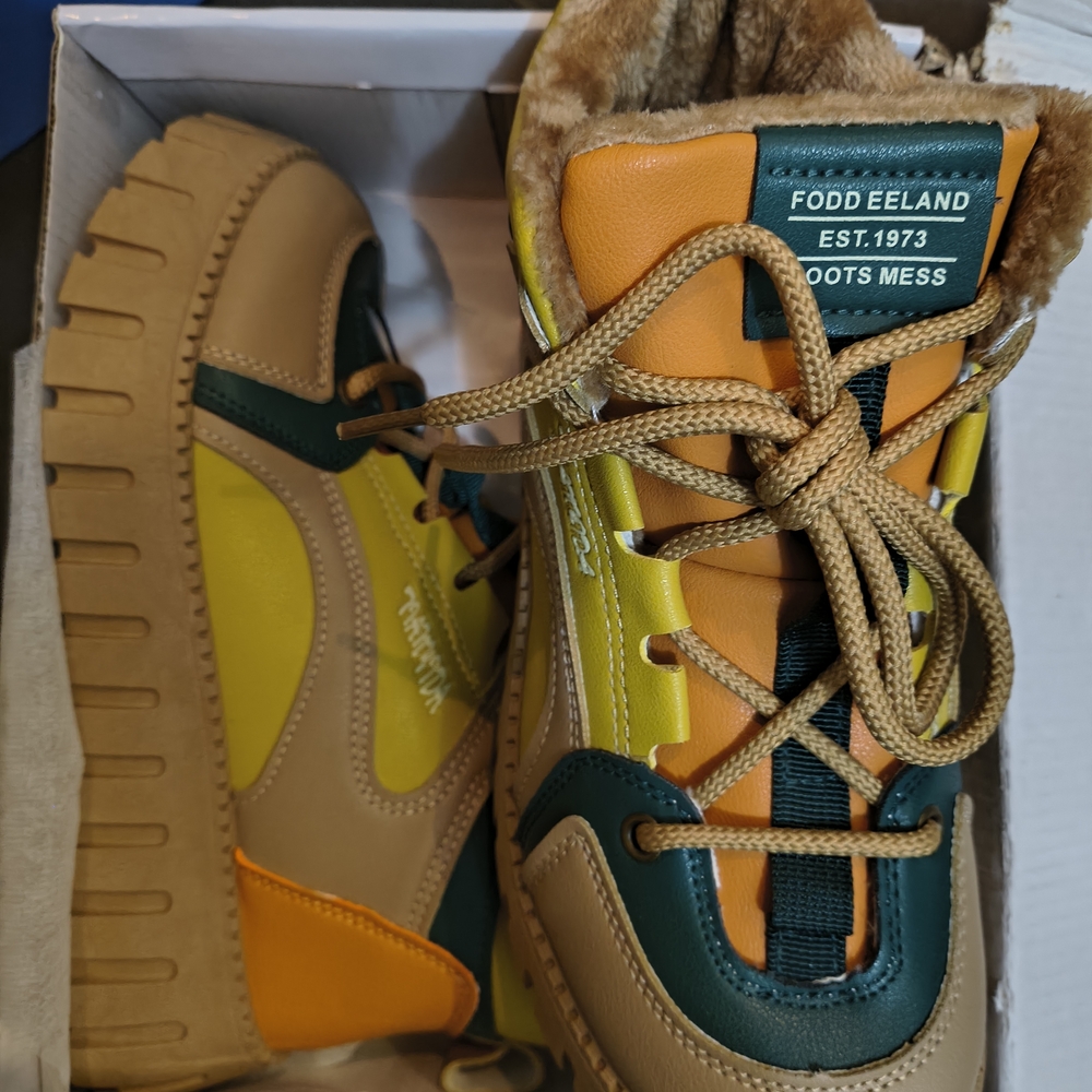 Kids' Multi-Color Lace-Up Sneakers - Yellow/Green/Tan